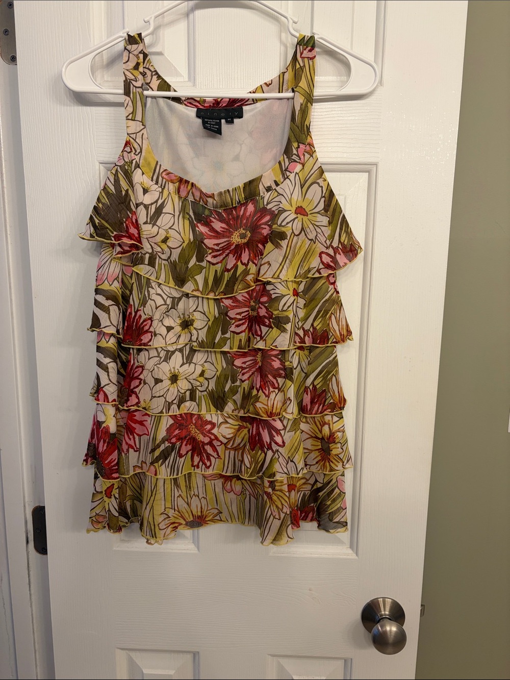 Ninety Floral Ruffle Tiered Tank in Pink, Green, Cream